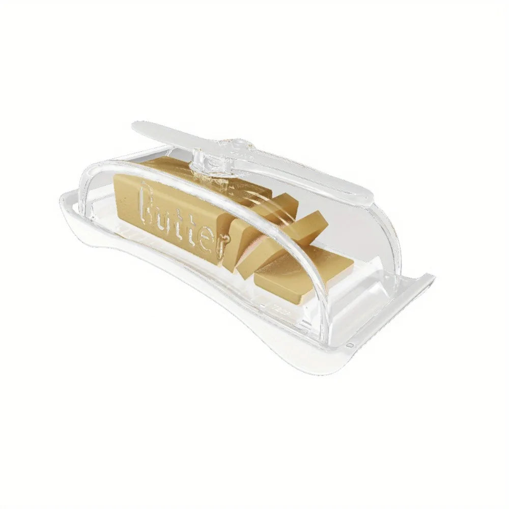 Butter Dish with Lid and Spreader Knife Plastic Butter Storage Container with Measurement Guide – White