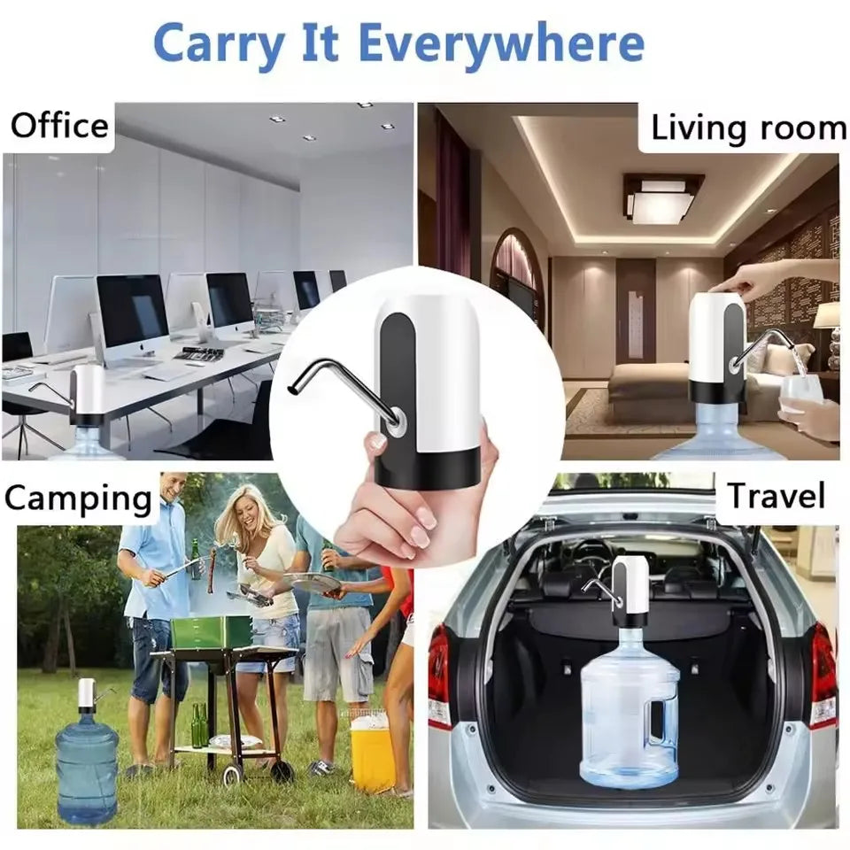 Water Bottle Pump USB Rechargeable Automatic Drinking Water Dispenser Portable One Touch – White