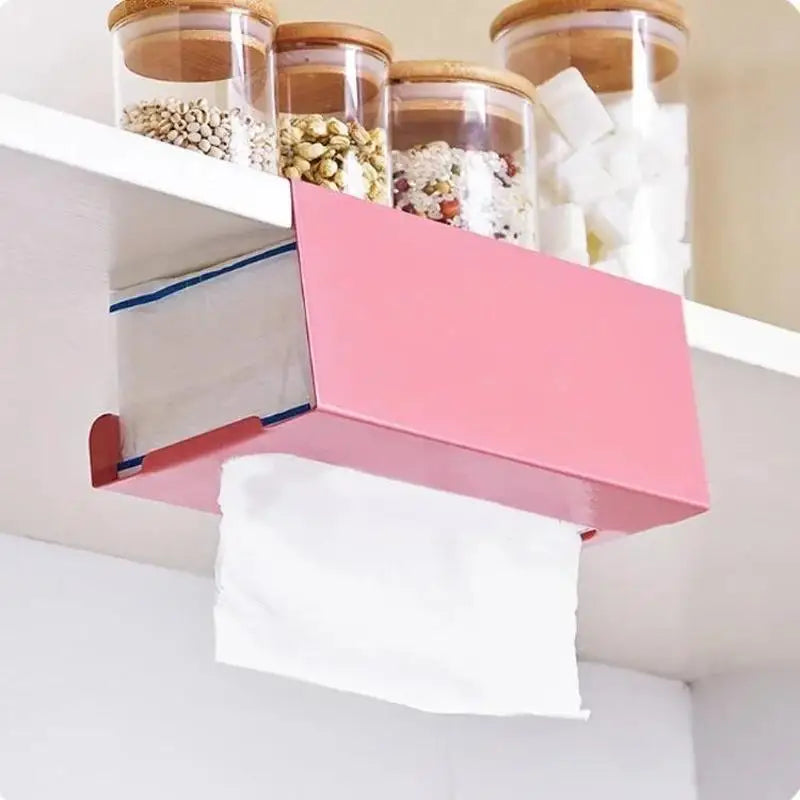 Under Cabinet Paper Towel Holder No Drill Hanging Iron Kitchen Tissue Roll Rack – Pink