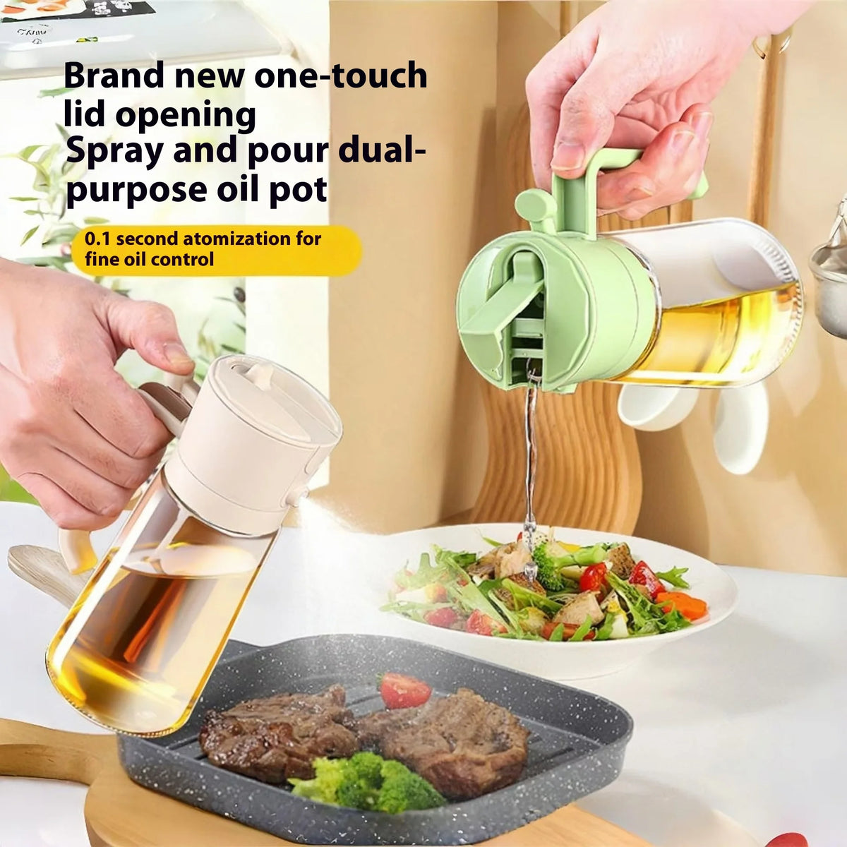 Oil Sprayer and Pourer Bottle 470 mL Glass 2-in-1 Cooking Oil Dispenser - White