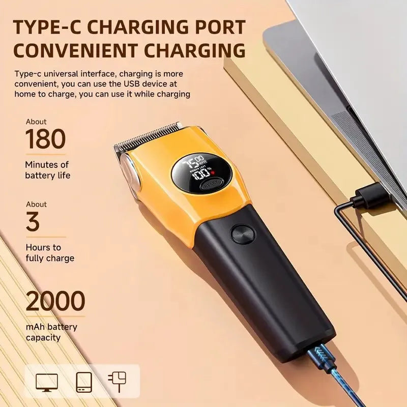 Pet Hair Trimmer 7500 RPM Rechargeable LED Grooming Clipper for Dogs and Cats - Green