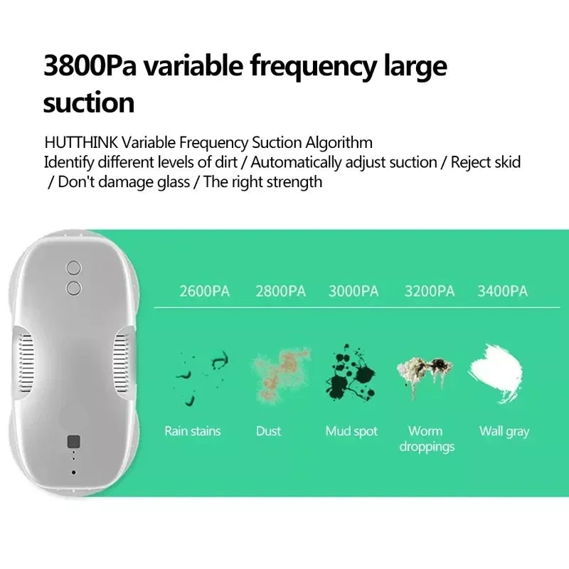 Window Cleaning Robot Automatic Glass Cleaner with AI Navigation and Variable Suction – White
