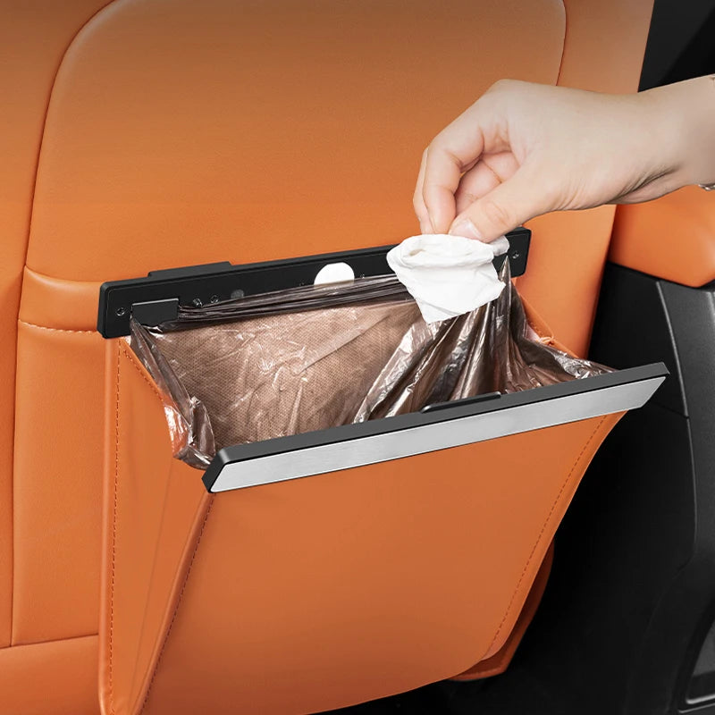 Seat Back Storage Bag Leather Hanging Vehicle Organiser Waste Bin Holder Pocket - Black