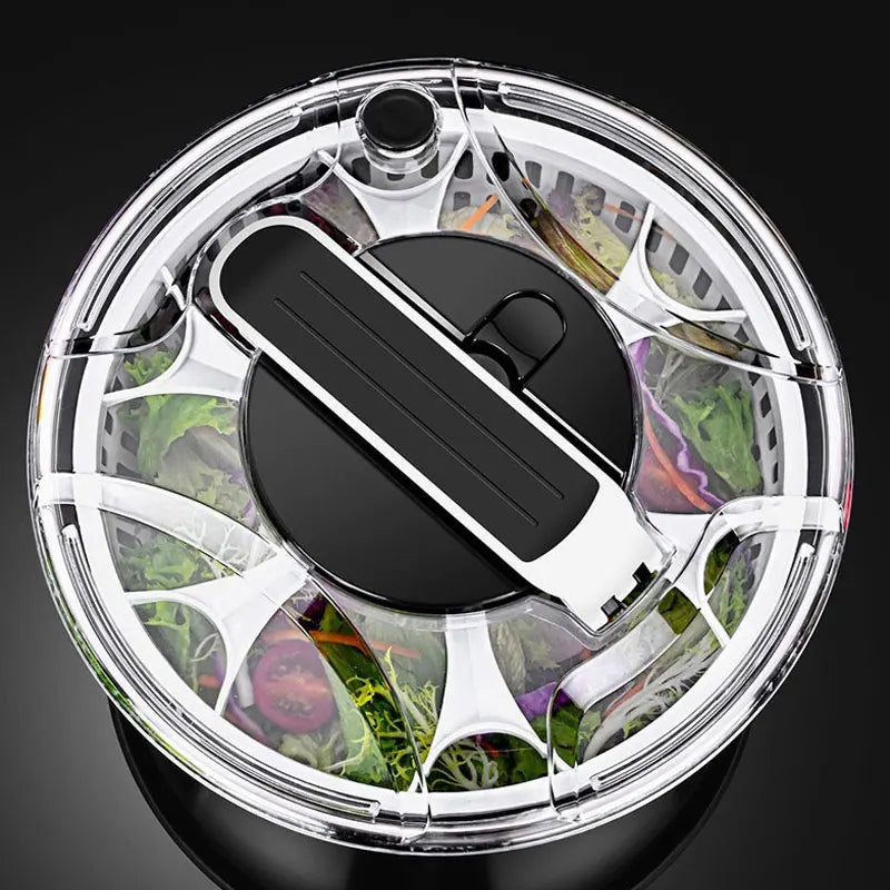 Salad Spinner Stainless Steel Manual Press Vegetable Dryer Washer Bowl – Silver
