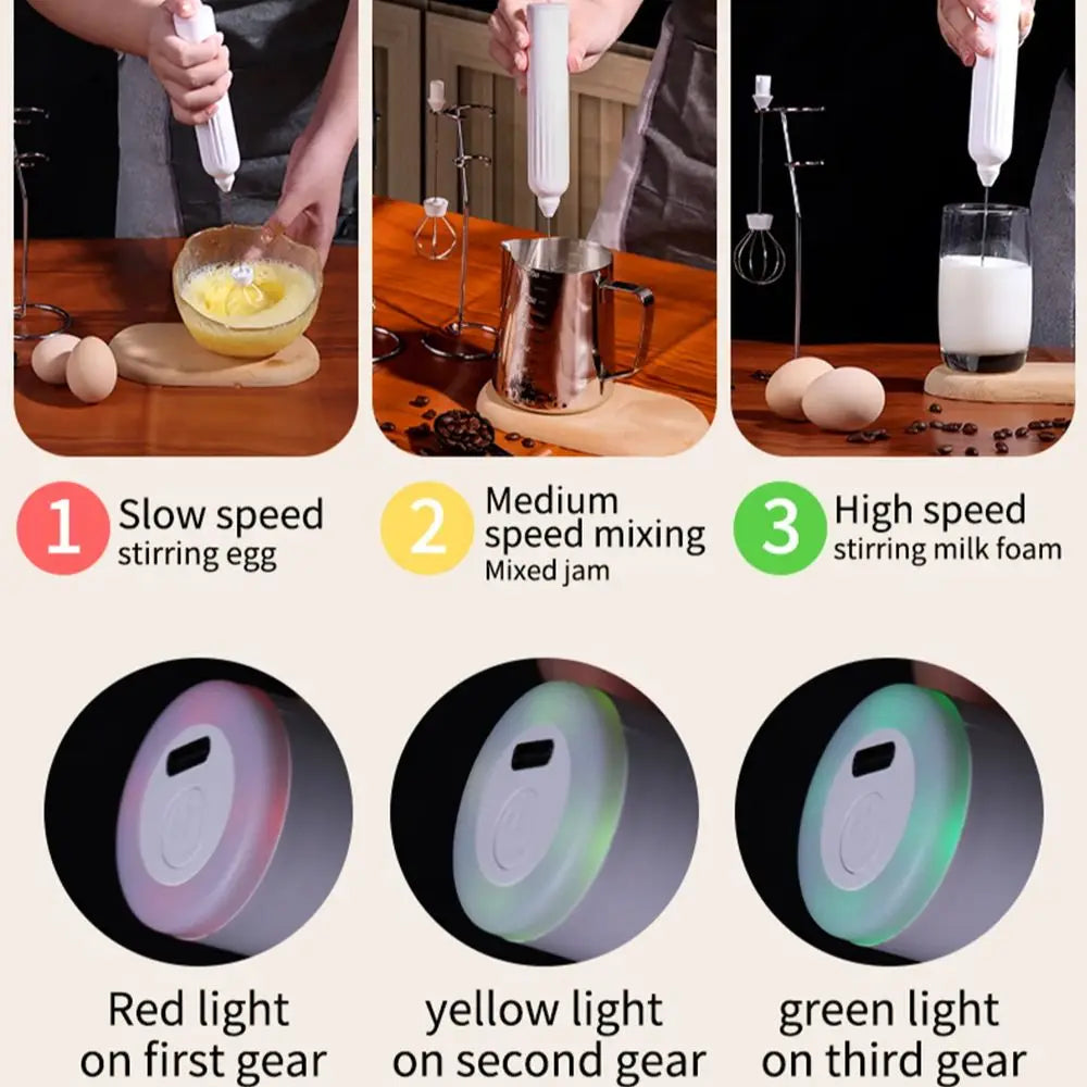 Electric Milk Frother 3-Speed USB Rechargeable Coffee Foamer Whisk Mixer with Stand – Green
