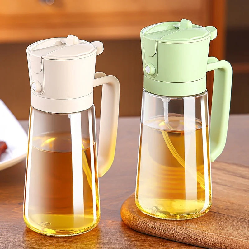 Oil Sprayer and Pourer Bottle 470 mL Glass 2-in-1 Cooking Oil Dispenser - White