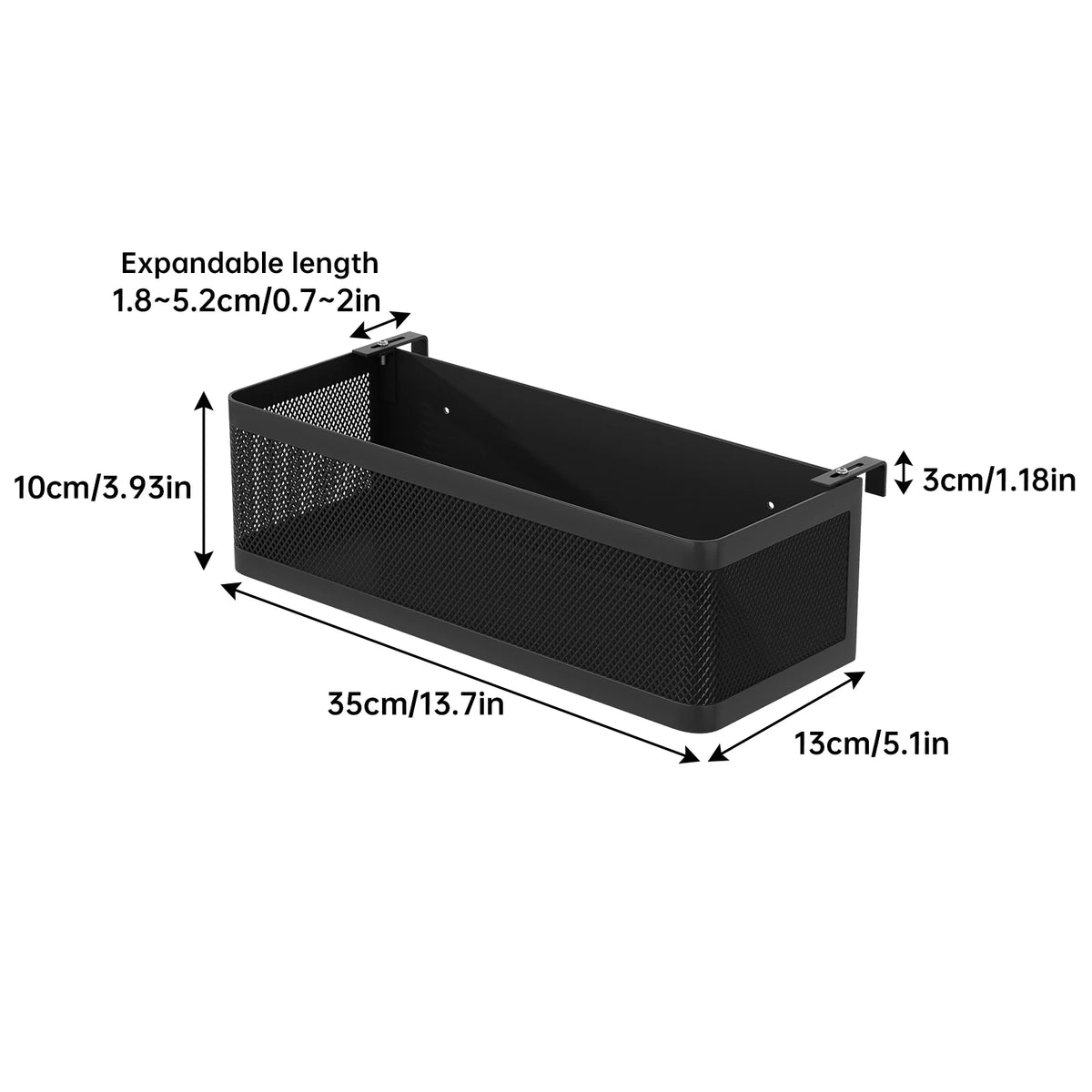Bed Storage Rack Adjustable Metal Hanging Basket with Space-Saving Organiser - Black