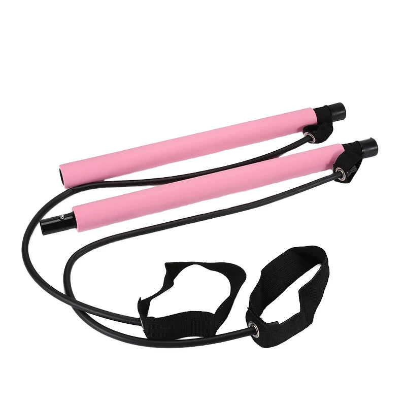 Pilates Bar Portable Resistance Training Stick Detachable Fitness Bar with Bands Home Workout Tool - Pink