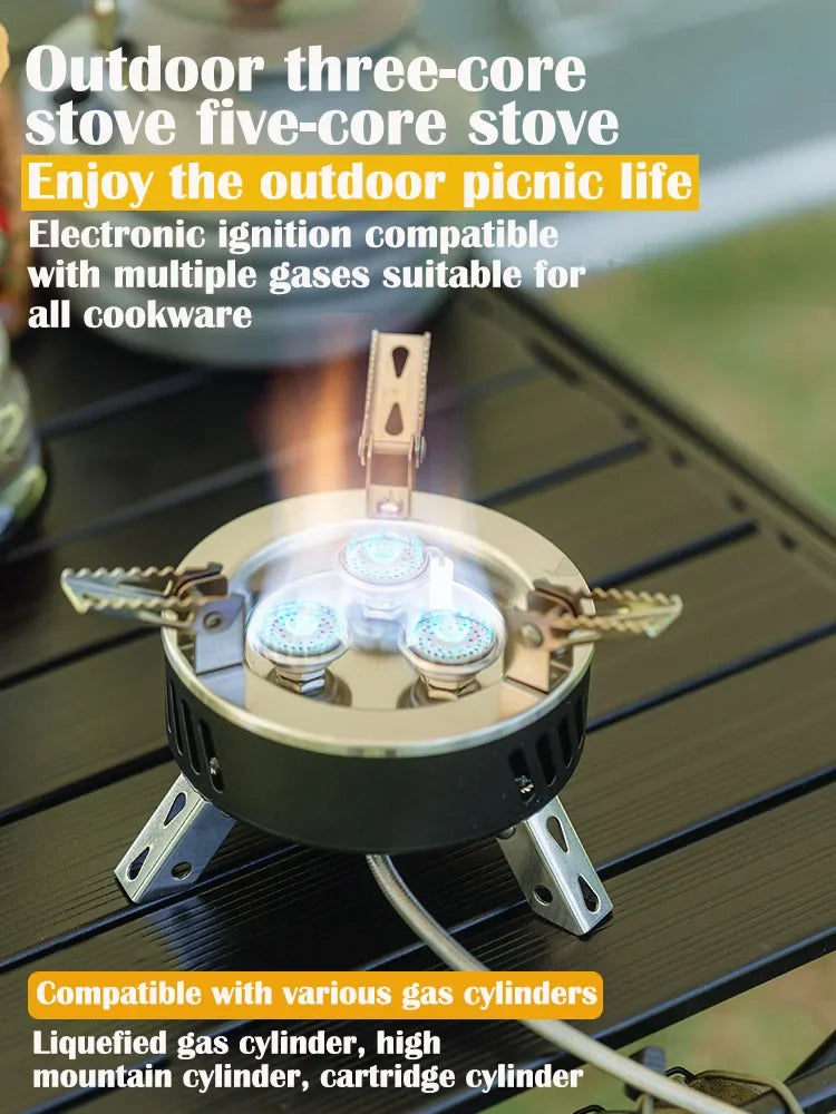 Camping Stove Windproof Gas Burner Piezo Ignition Fuel Adapter – Black