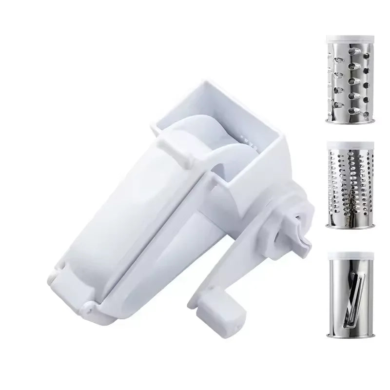 3 in 1 Manual Rotary Cheese Grater Hand Crank Kitchen Food Slicer and Shredder - White