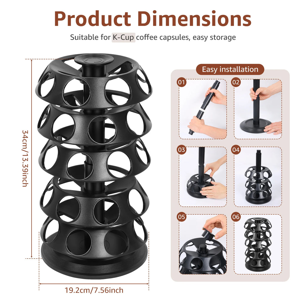 Coffee Pod Holder 40 Capsule 360° Rotating Storage Stand Space Saving – Black
