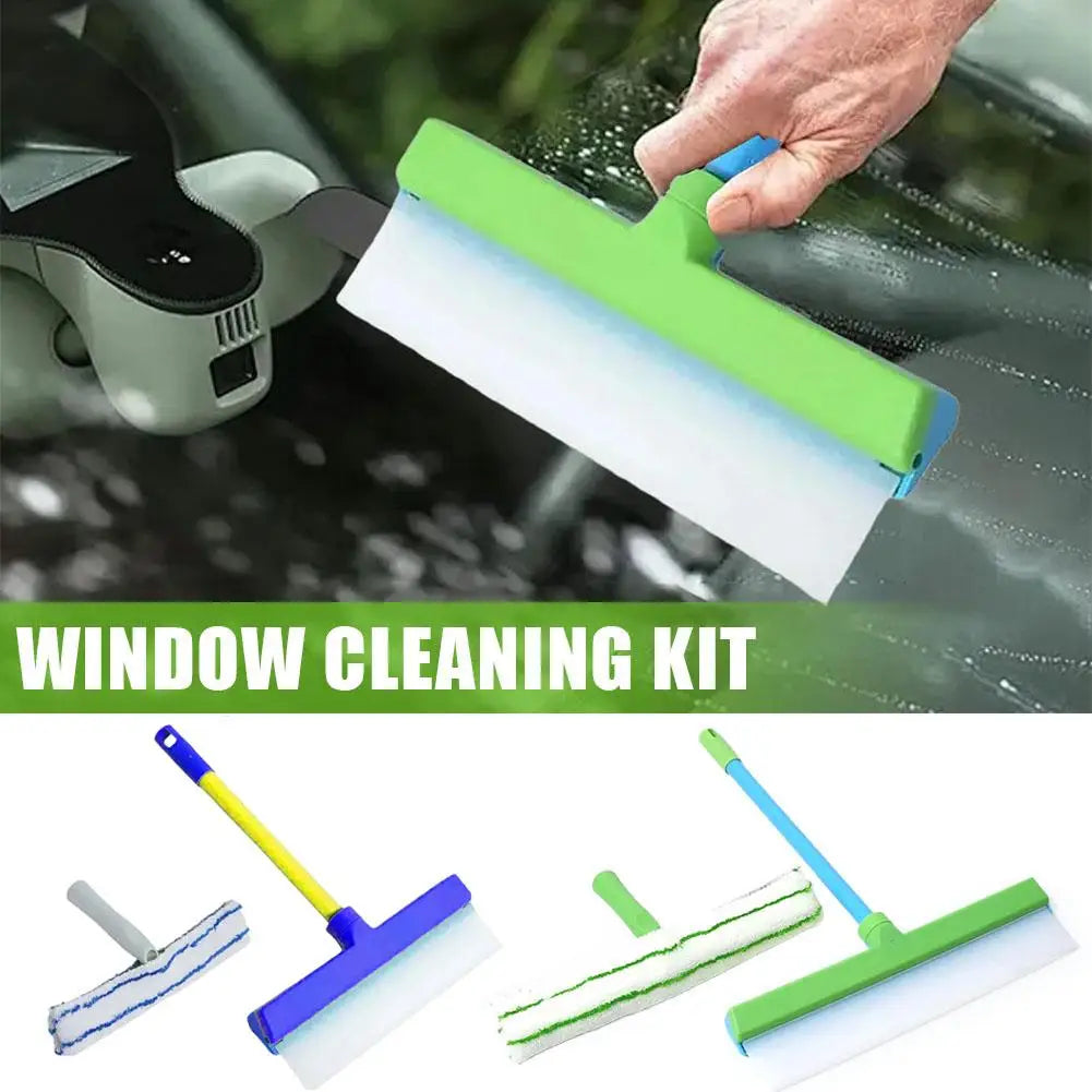Window Squeegee Kit Reusable Silicone Cleaning Mop Streak Free Glass Wiper Tool - Green