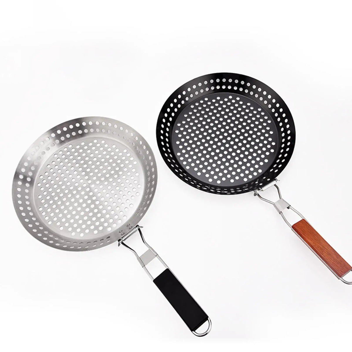Grill Pan Stainless Steel Folding Stovetop Cooking Tray with Removable Handle - Black