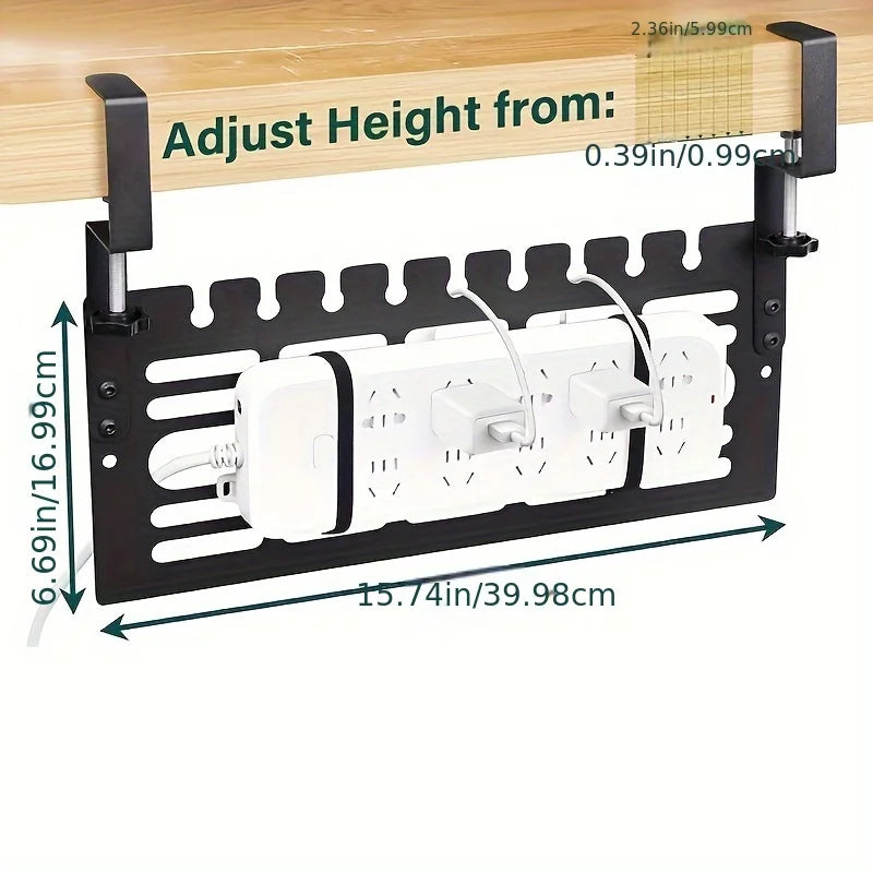 Under Desk Cable Management Tray Clamp-On Wire Organizer with Cable Clips for Office and Gaming Desk – Black