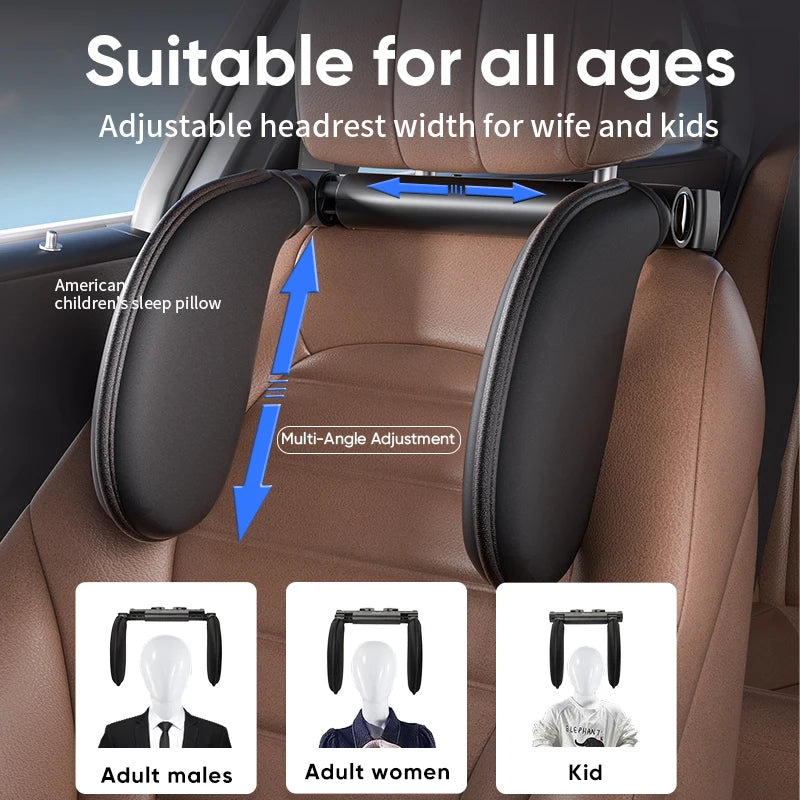 Car Headrest Pillow 360° Adjustable Memory Foam Side Support One Click Travel Cushion - Black