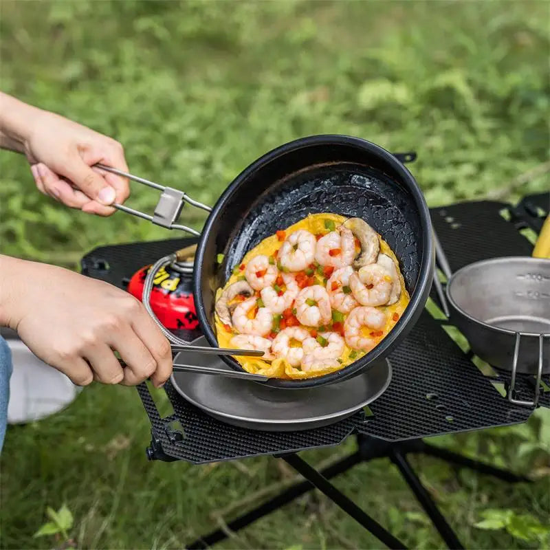Titanium Frying Pan 18.8cm Non Stick Camping Skillet Folding Handle Outdoor Cookware