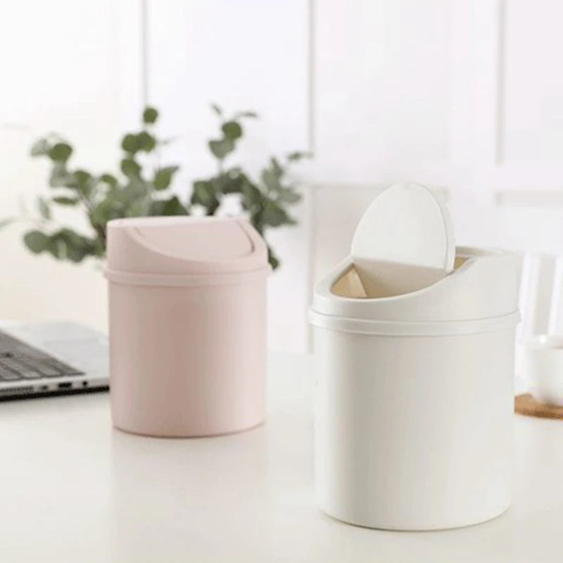 Trash Can 13cm Mini Desktop Bin with Cover - White