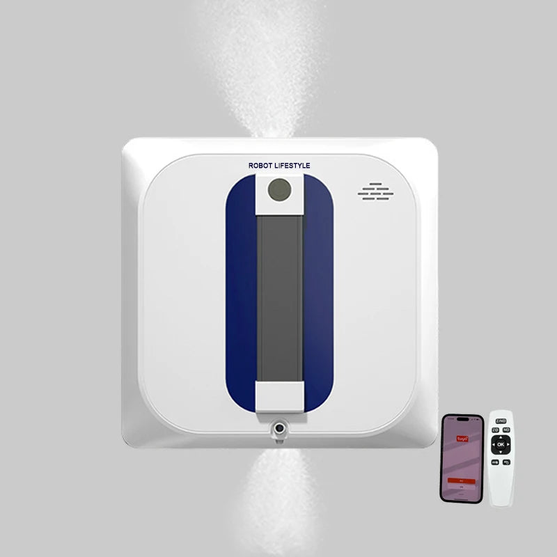 Window Cleaning Robot Dual Water Spray Smart Glass Cleaner with APP and Remote Control – White