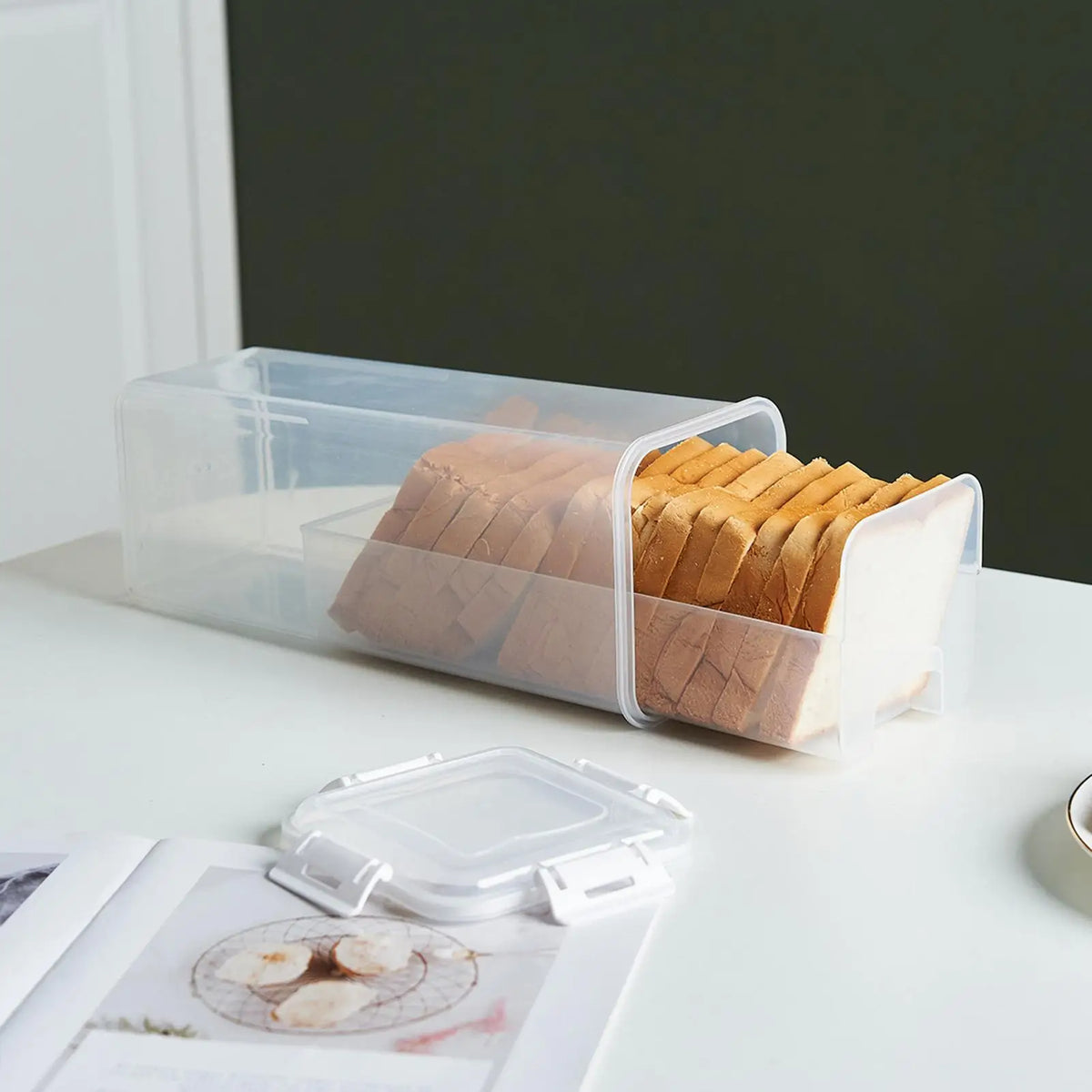 Transparent Bread Storage Container with Lid & Internal Tray – Black