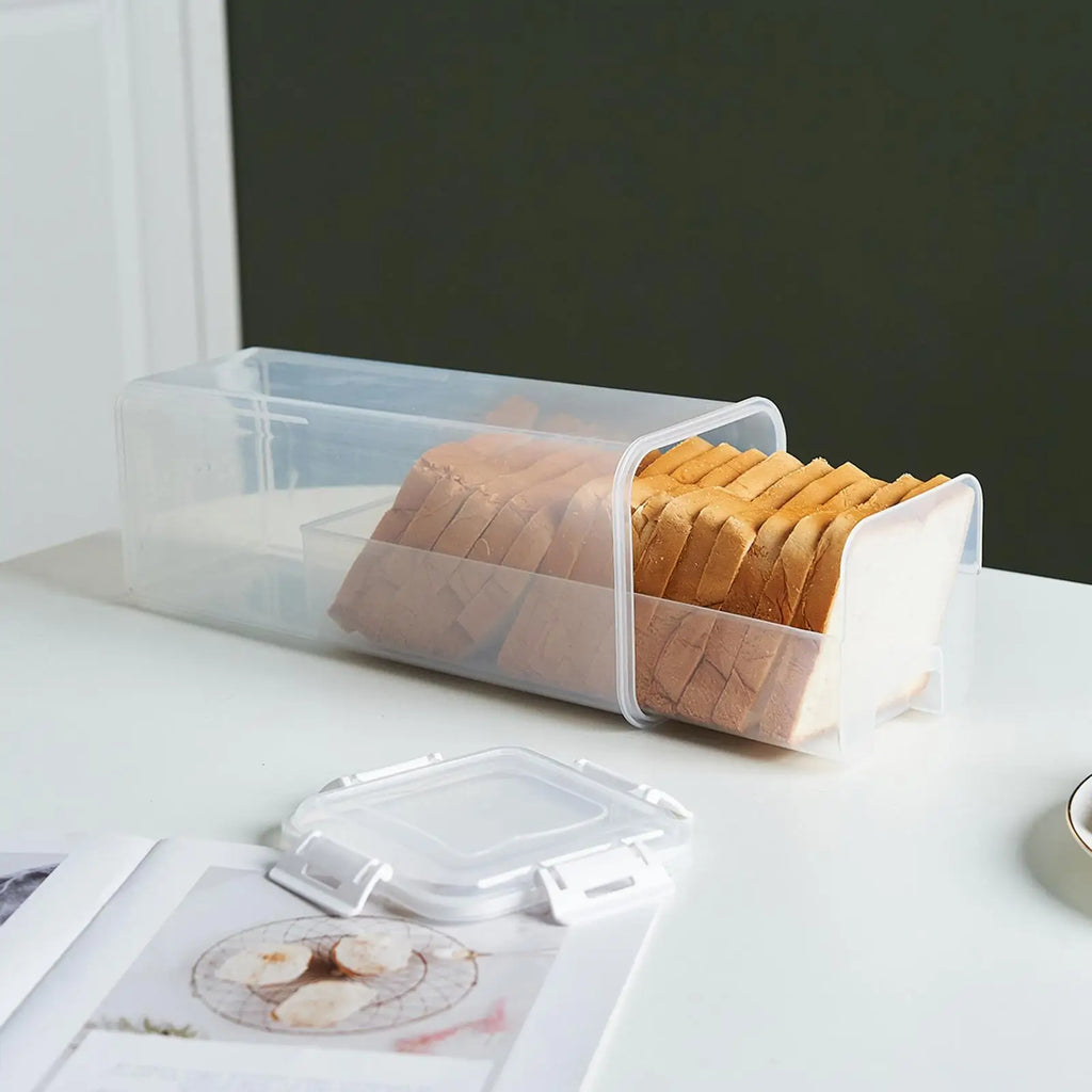 Transparent Bread Storage Container with Lid & Internal Tray – White