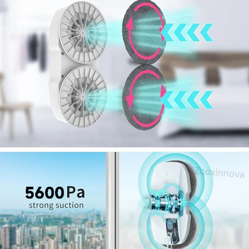 Window Cleaning Robot 5600Pa Auto Glass Cleaner with Water Spray 4m Cord for Home Windows