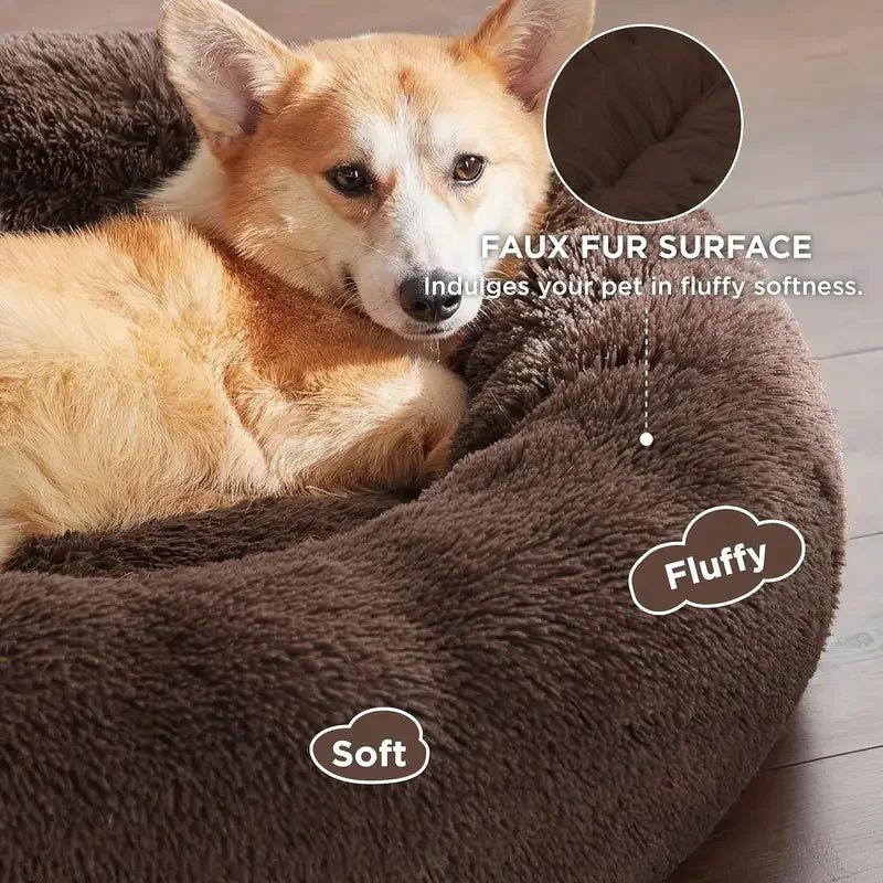 Portable Plush Round Pet Bed Washable Pet Sofa Bed - Grey