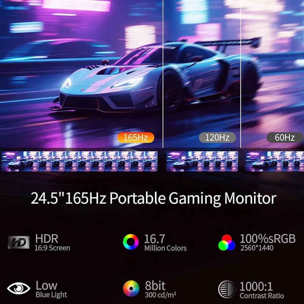 Portable Monitor 24.5 Inch 2.5K 165Hz IPS Gaming Display USB-C HDMI – Black