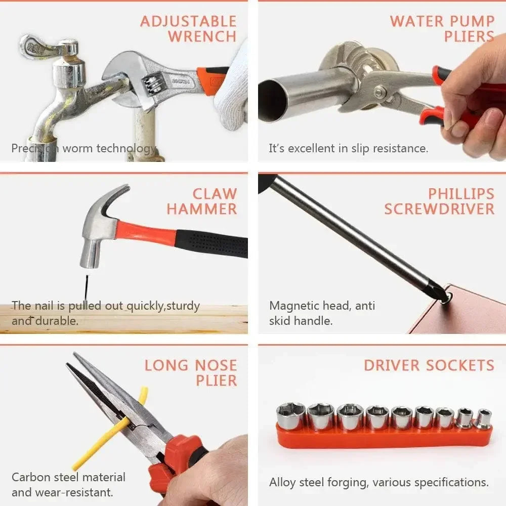 102PCS Household Tool Set Electrician Car Repair Woodworking Tools Combination Kit with Case