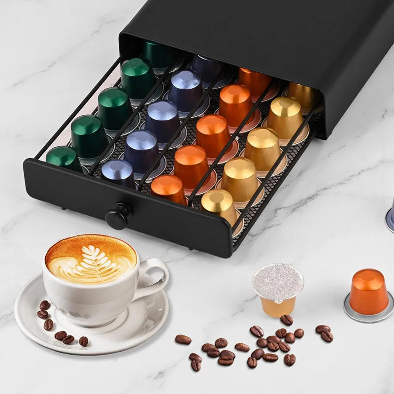 Coffee Pod Drawer Holder 40 Capsule Capacity Metal Storage Organizer Sliding Rack – Black