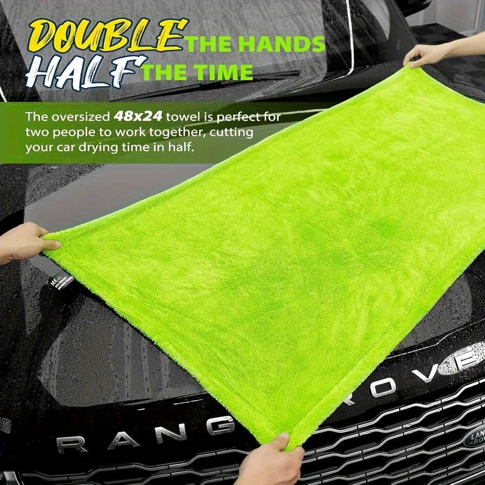 Microfiber Drying Towel 60x120cm 1400GSM Double Sided High Absorbent Cloth - Green 60cm x 120cm