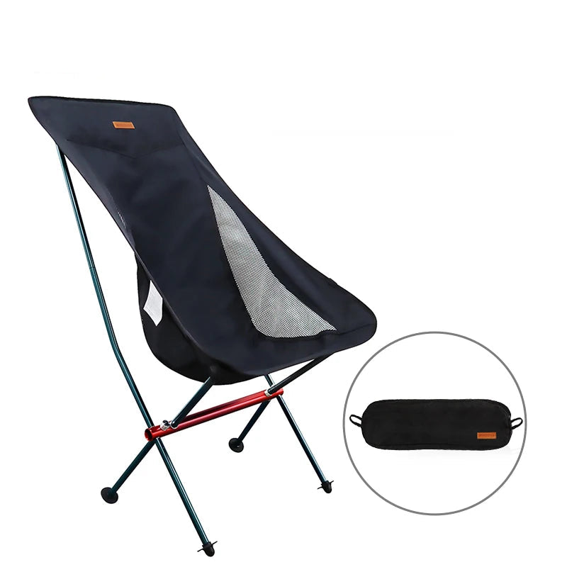 Camping Folding Chair 1.3kg Ultralight High Back Portable Outdoor Seat – Black