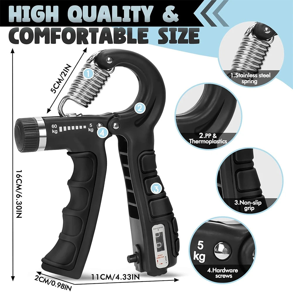 Adjustable Heavy Hand Gripper Fitness Hand Exerciser Grip Wrist Training Finger Gripper Hand Strengthener for Patient - 5PCS Set