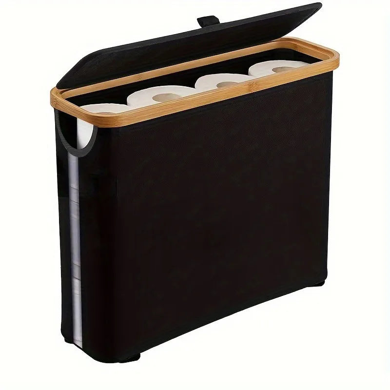 Toilet Paper Storage Basket Foldable Fabric Organizer with Transparent Window and Lid - Black
