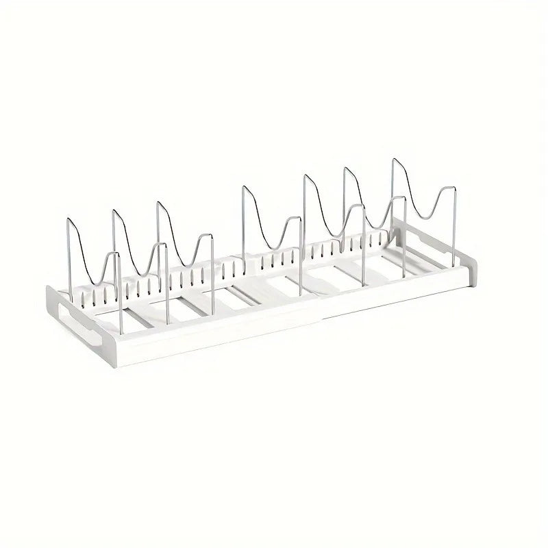 Kitchen Cabinet Pot Organizer Rack Adjustable Metal Divider Storage Shelf for Pots and Pans - White
