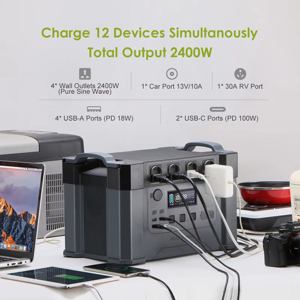 Portable Power Station 1451Wh 2400W Solar Generator UPS Backup Battery AU Plug – Black