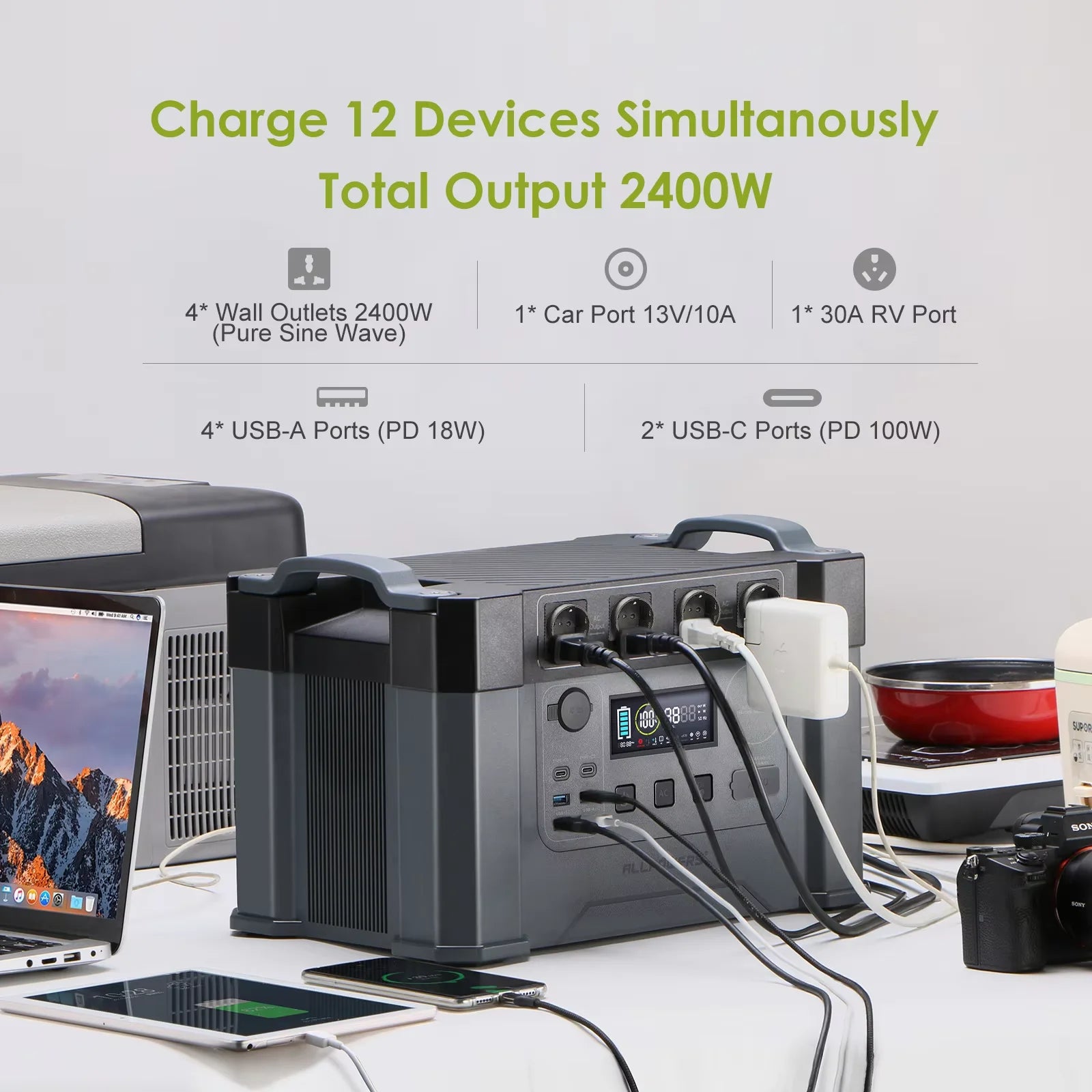 Portable Power Station 1451Wh 2400W Solar Generator UPS Backup Battery AU Plug – Black