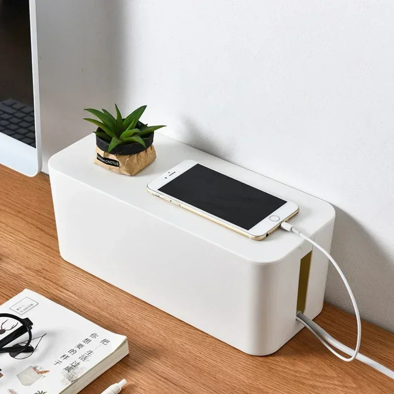 Desktop Cable Storage Box Power Strip Organizer – White