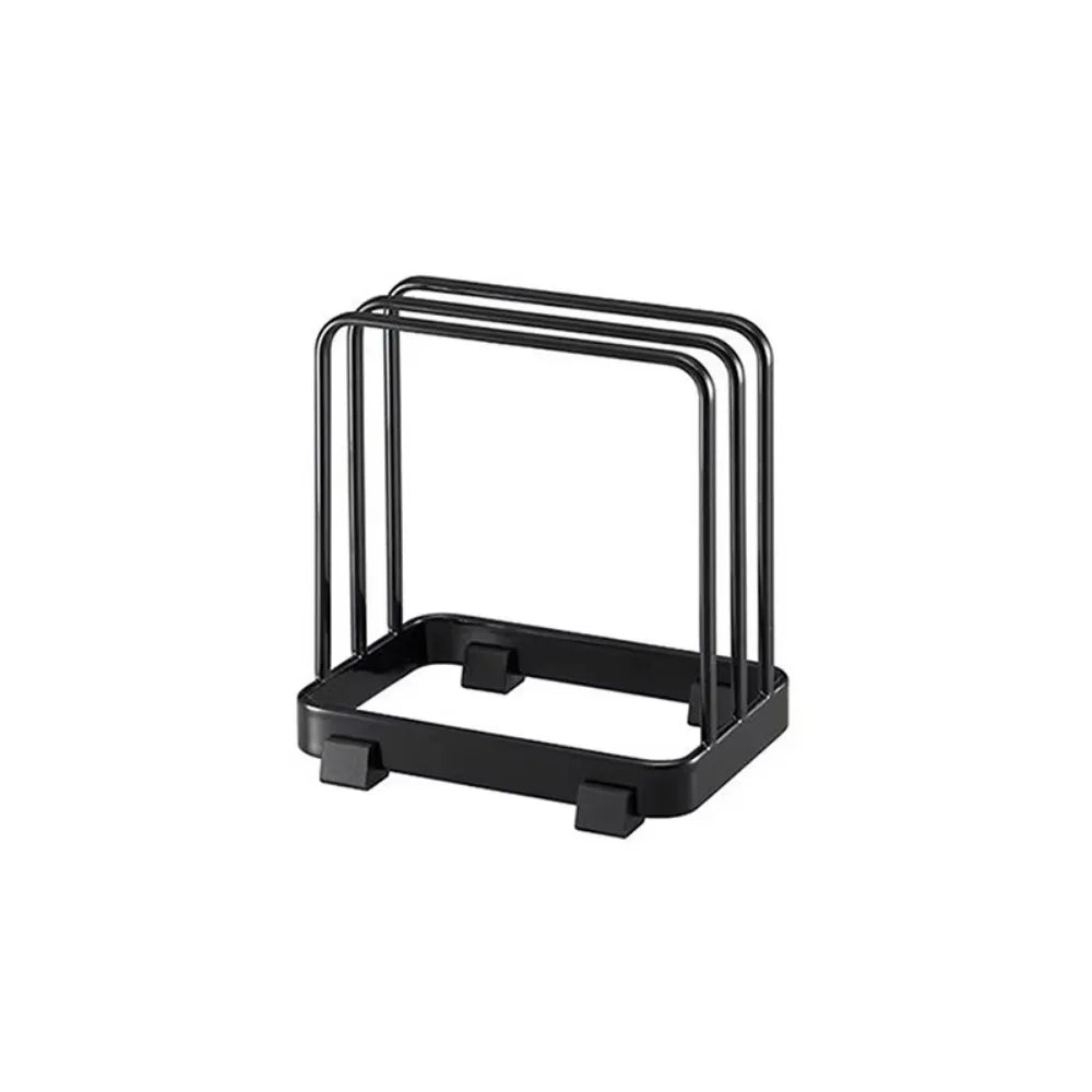 Cutting Board Rack 12cm Vertical Kitchen Storage Stand with Drain Tray Reusable Organiser - Black