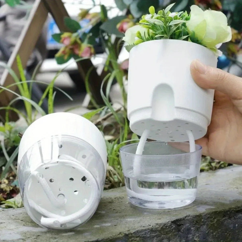 5Pcs Self Watering Planters Large L Wicking Flower Pots With Watering Bottle - Grey