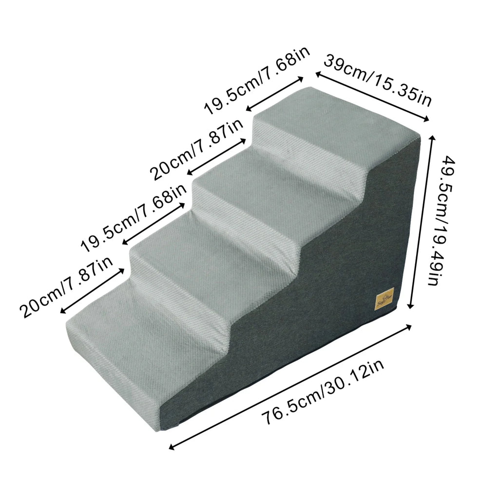 4 Step Non-Slip Dog Stairs Ramp with Washable Cover Soft Foam Pet Steps for Sofa Bed and Couch – Grey