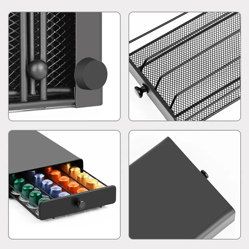 Coffee Pod Drawer Holder 40 Capsule Capacity Metal Storage Organizer Sliding Rack – Black