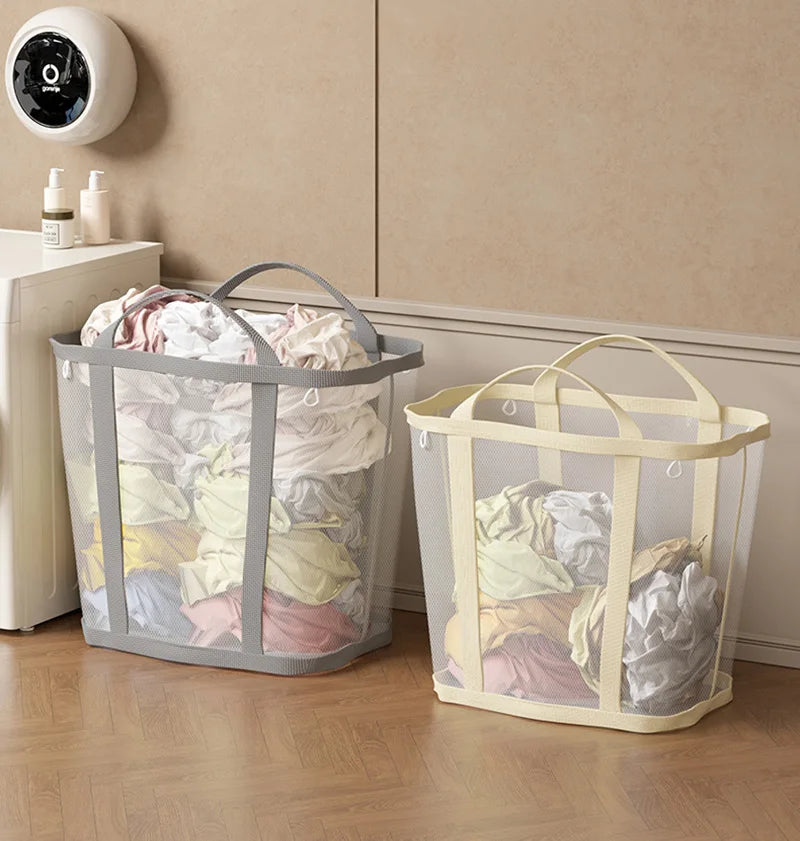 Foldable Mesh Laundry Basket Large Capacity Portable Clothes Hamper with Handles – Green