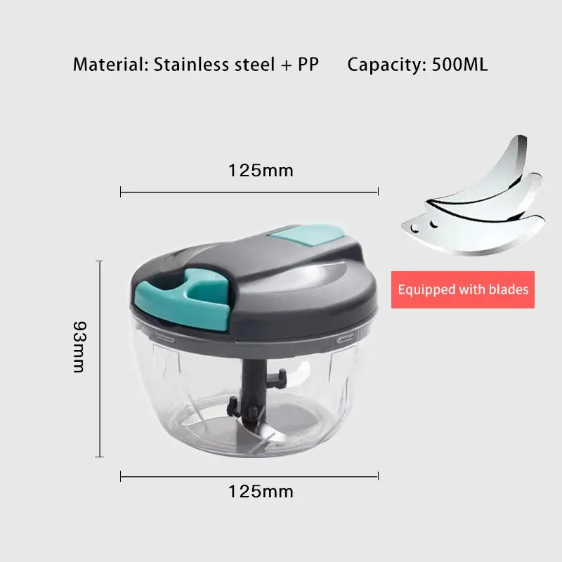 Manual Food Chopper 500mL Hand Pull Meat Vegetable Garlic Mincer with 5 Stainless Steel Blades