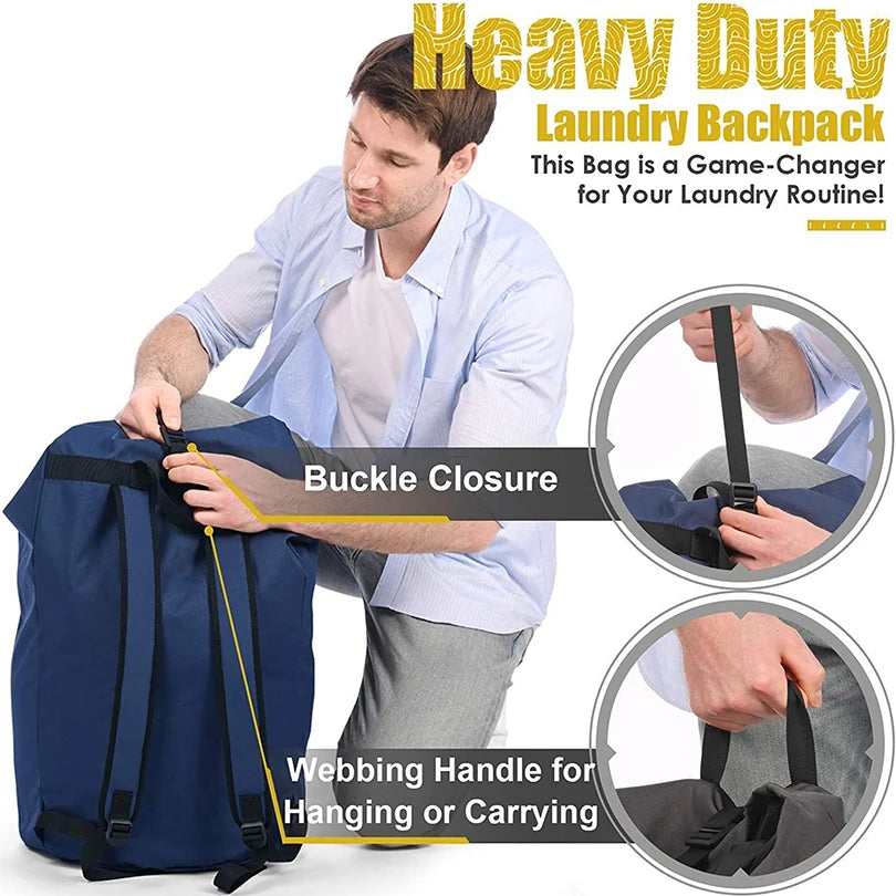 Laundry Backpack 115L Foldable Adjustable Oxford Clothes Hamper Bag with Extendable Straps
