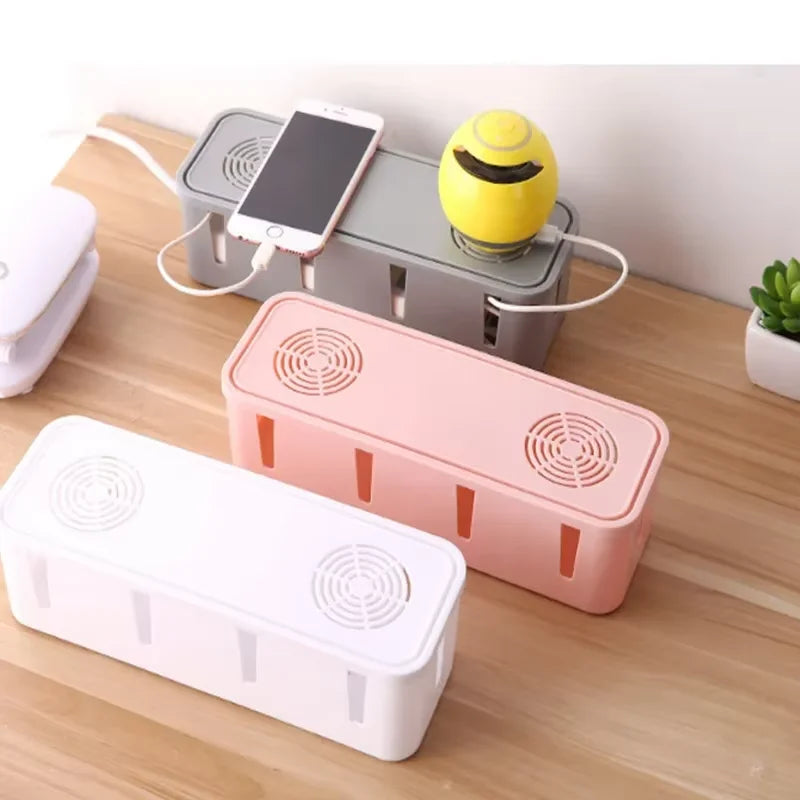 Desktop Cable Organizer Box Power Strip Storage Container – Pink