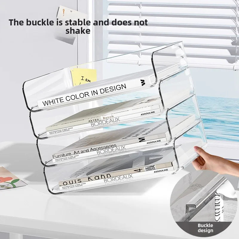 Portable 2 Tier Desk Organizer with Vertical File Holders and Pen Holder Stackable Office Storage Rack (Copy)