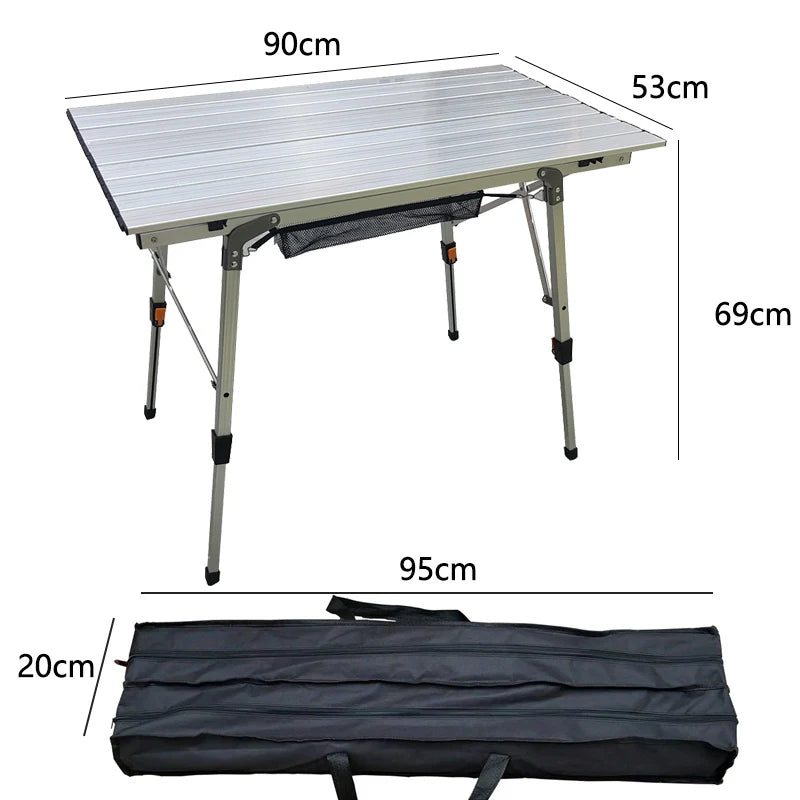Camping Folding Table Portable Aluminum Alloy Roll Top Picnic Table - Silver