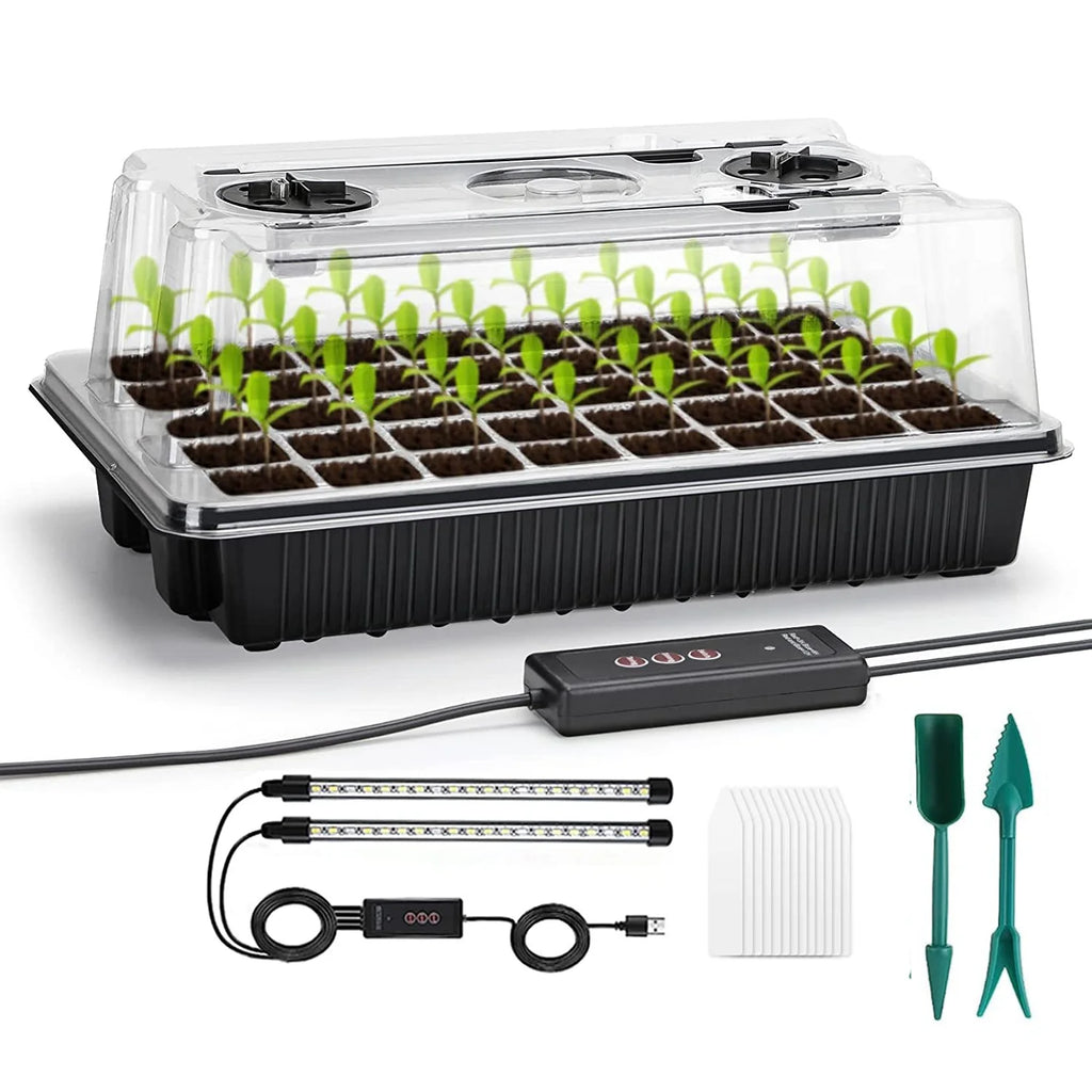 Seed Starter Tray 40 Cells with 2 LED Grow Lights and Humidity Dome for Home Gardening