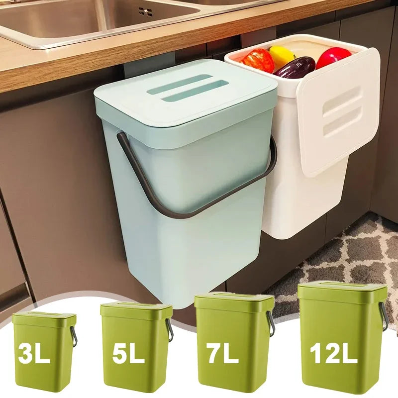 Hanging Rubbish Bin 3L Wall Mounted No-Drill Foldable Kitchen Waste Bin - White