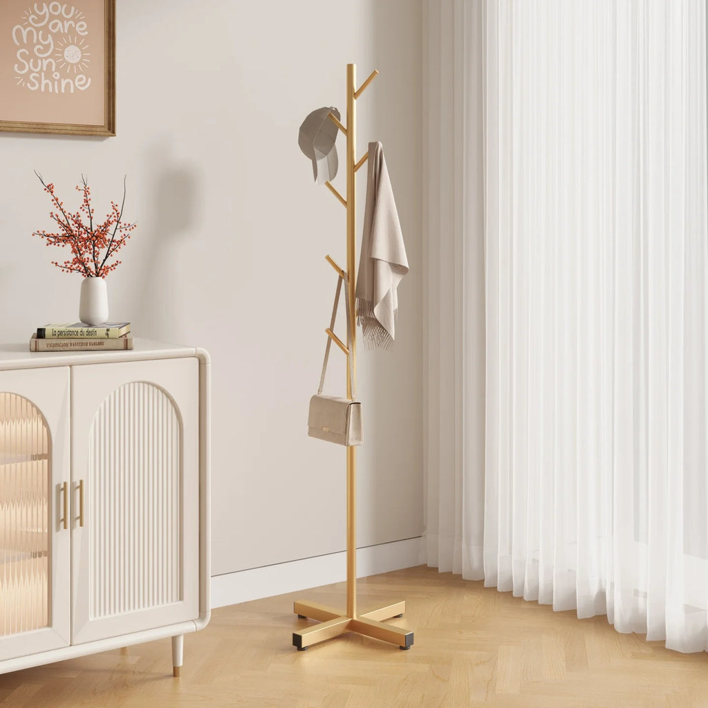 Clothes Rack Stand Metal Floor Standing Organizer Multi Hook Garment Hanger for Bedroom Living Room - Black